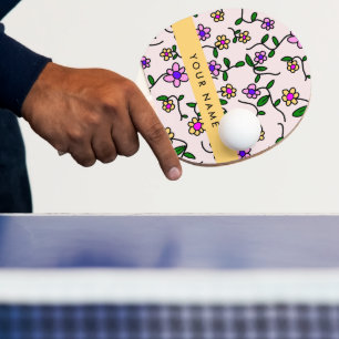 Farbige Blume, rosa Hintergrund, gelb Tischtennis Schläger
