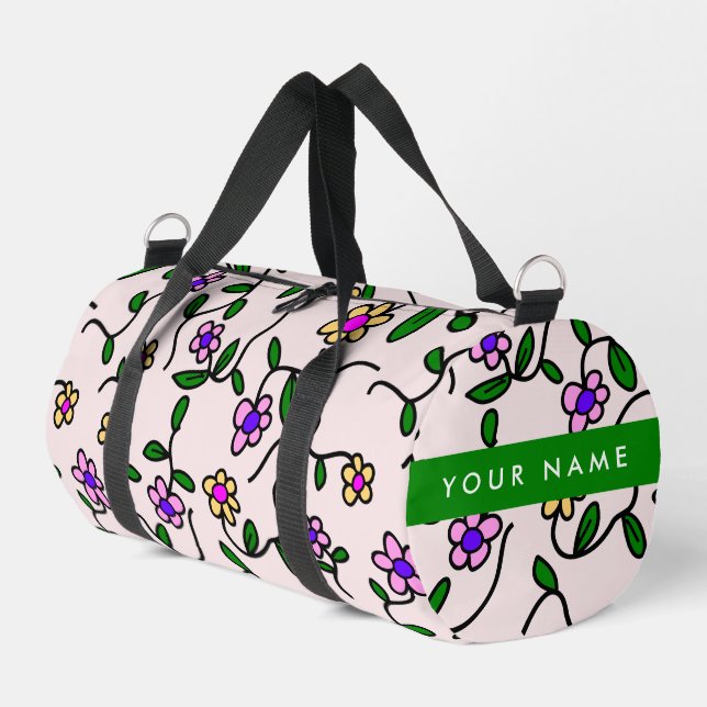 Farbige Blume, rosa Hintergrund, grün Duffle Bag (Linke Seite)