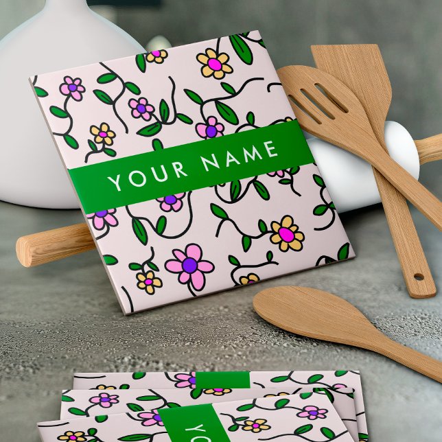 Farbige Blume, rosa Hintergrund, grün Fliese (Von Creator hochgeladen)