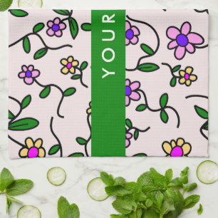 Farbige Blume, rosa Hintergrund, grün Geschirrtuch