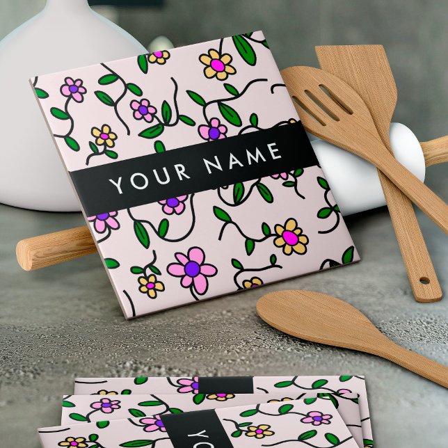 Farbige Blume, rosa Hintergrund, schwarz Fliese (Von Creator hochgeladen)