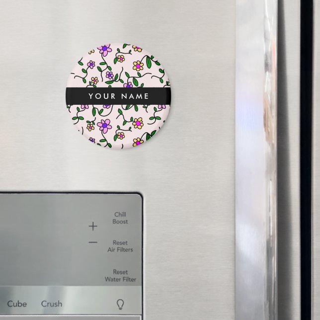 Farbige Blume, rosa Hintergrund, schwarz Magnet (In Situ (Kühlschrank))