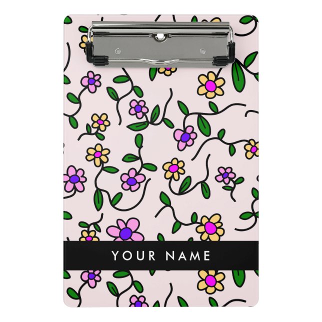 Farbige Blume, rosa Hintergrund, schwarz Mini Klemmbrett (Vorderseite)