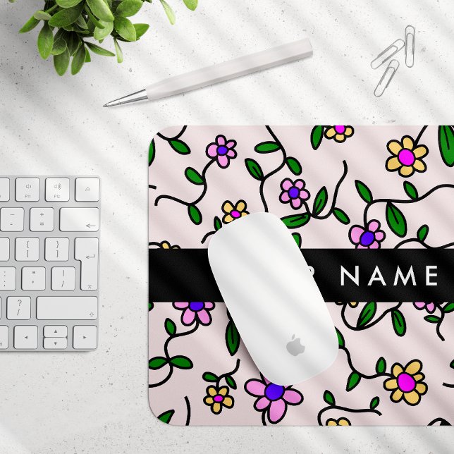 Farbige Blume, rosa Hintergrund, schwarz Mousepad (Von Creator hochgeladen)