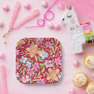 Farbige Blume, rosa, korallenfarben und weiß Pappteller