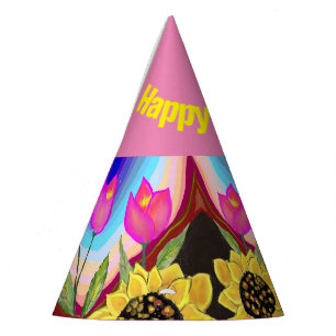 Farbige Blume Rosa Tulpen & Gelbe Sonnenblumen Partyhütchen