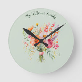 Farbige Blume Rustikale Blüten Hübsch Personalisie Große Wanduhr