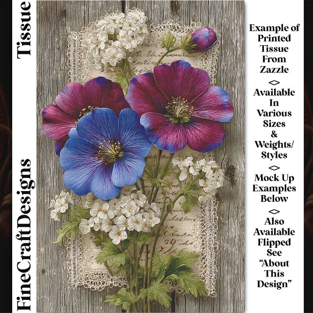 Farbige Blume, Spitzen, rustikales Holz DS5R Decou Seidenpapier (Von Creator hochgeladen)