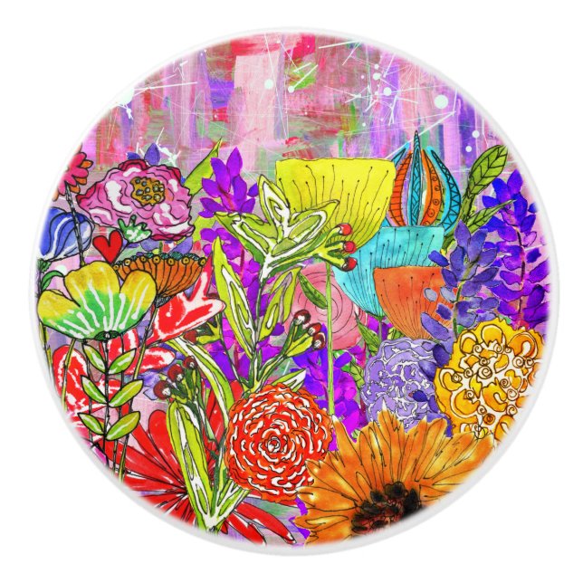 Farbige Blume Türknopf Keramikknauf (Vorderseite)