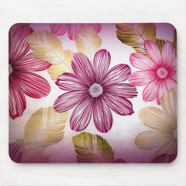 Farbige Blume und Blätter Mousepad (Vorne)