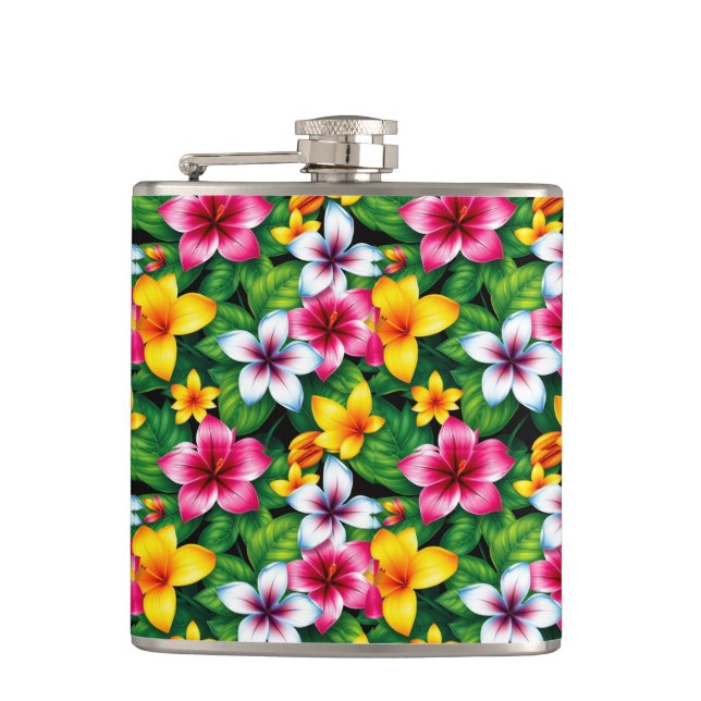 Farbige Blume und Blätter Muster-57577 Flachmann (Vorderseite)