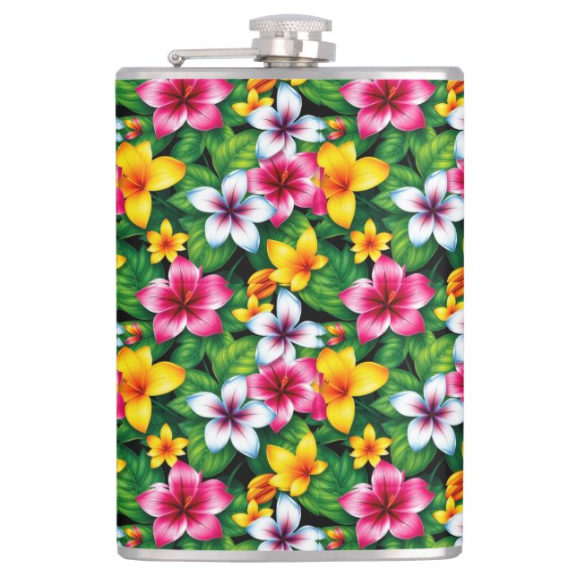 Farbige Blume und Blätter Muster-57577 Flachmann (Vorderseite)