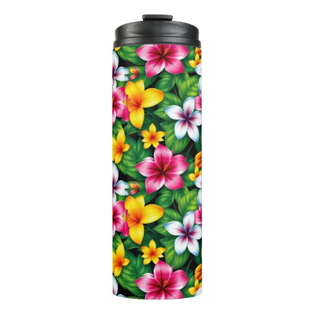 Farbige Blume und Blätter Muster-57577 Thermosbecher (Vorderseite)