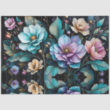 Farbige Blume und Blätter, schwarzer Hintergrund