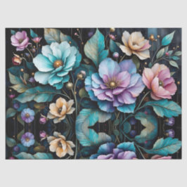 Farbige Blume und Blätter, schwarzer Hintergrund Seidenpapier