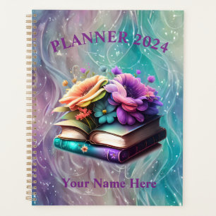Farbige Blume und Bücher Planer