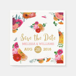 Farbige Blume und Gold Glitzer Save the Date Serviette
