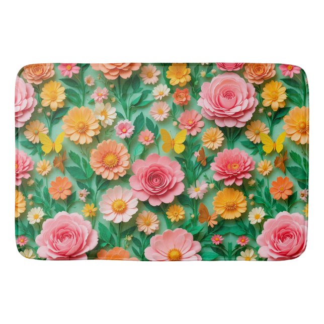 Farbige Blume und Schmetterlinge Badematte (Vorderseite)