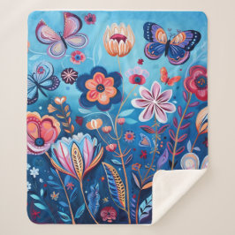 Farbige Blume und Schmetterlinge Sherpa Blanket Sherpadecke