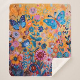 Farbige Blume und Schmetterlinge Sherpa Blanket Sherpadecke