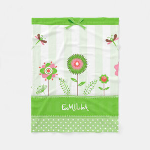 Farbige Blume und weiße Punkte Fleecedecke