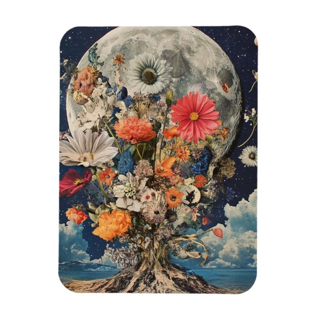 Farbige Blume unter Vollmond Magnet (Vertikal)