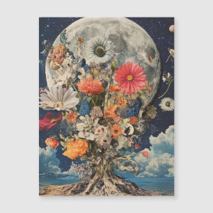 Farbige Blume unter Vollmond Magnetkarte