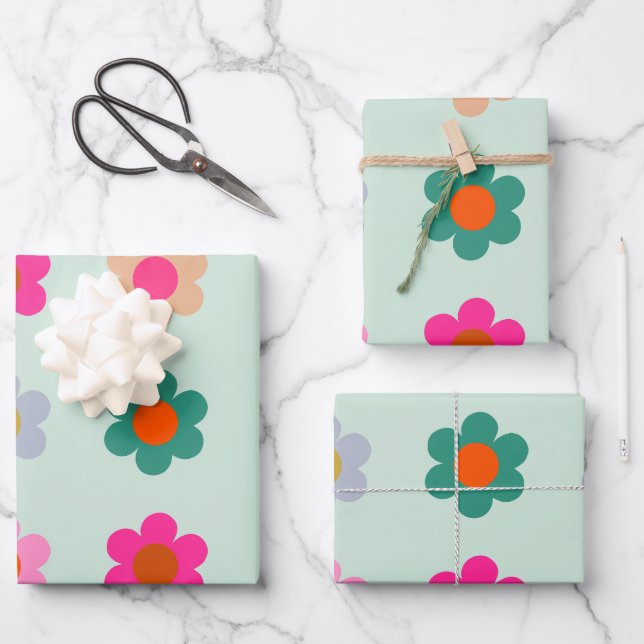 Farbige Blume Vintag Geschenkpapier Set (Vorderseite)