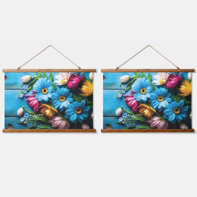 Farbige Blume Wandteppich Mit Holzrahmen (Doppelt)