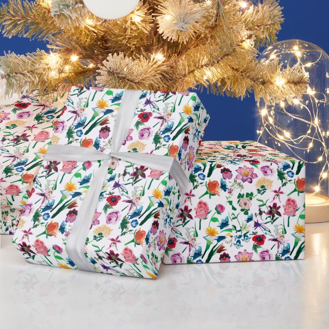 Farbige Blume Weißer Hintergrund Geschenkpapier (Feiertage)