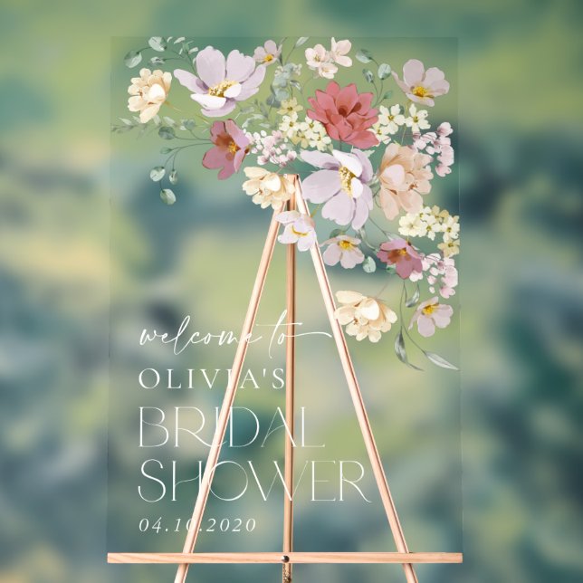 Farbige Blume, Wildblumen, Begrüßung von Bridal Acrylschild (Neutral)