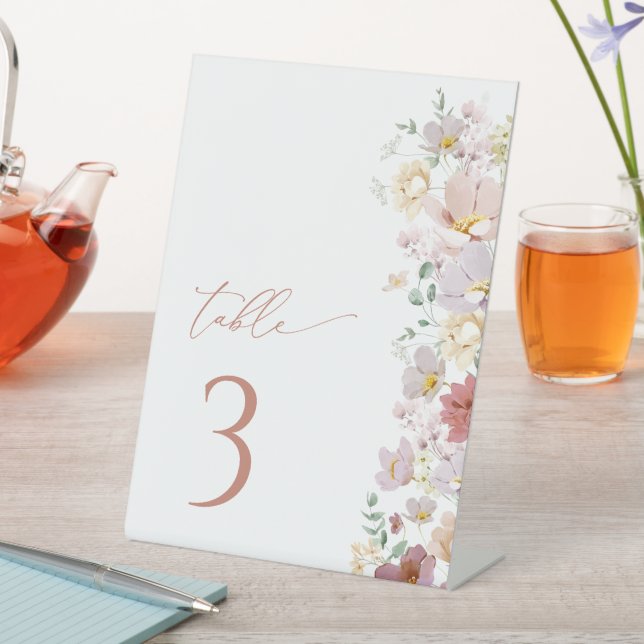 Farbige Blume, Wildblumen, Boho, Tischnummern Sockelschild (In Situ)