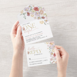 Farbige Blume, Wildblumen, erster Geburtstag All In One Einladung