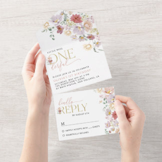 Farbige Blume, Wildblumen, erster Geburtstag All In One Einladung