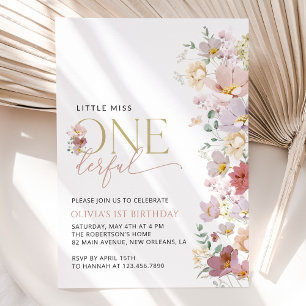 Farbige Blume, Wildblumen, erster Geburtstag Einladung