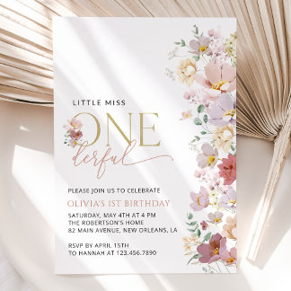 Farbige Blume, Wildblumen, erster Geburtstag Einladung