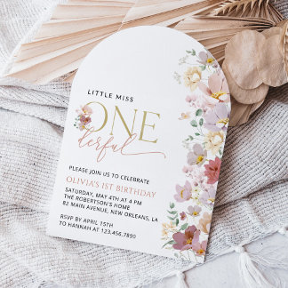 Farbige Blume, Wildblumen, erster Geburtstag Einladung