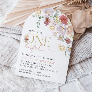 Farbige Blume, Wildblumen, erster Geburtstag Einladung