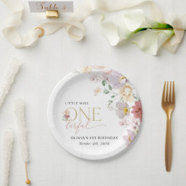 Farbige Blume, Wildblumen, erster Geburtstag Pappteller