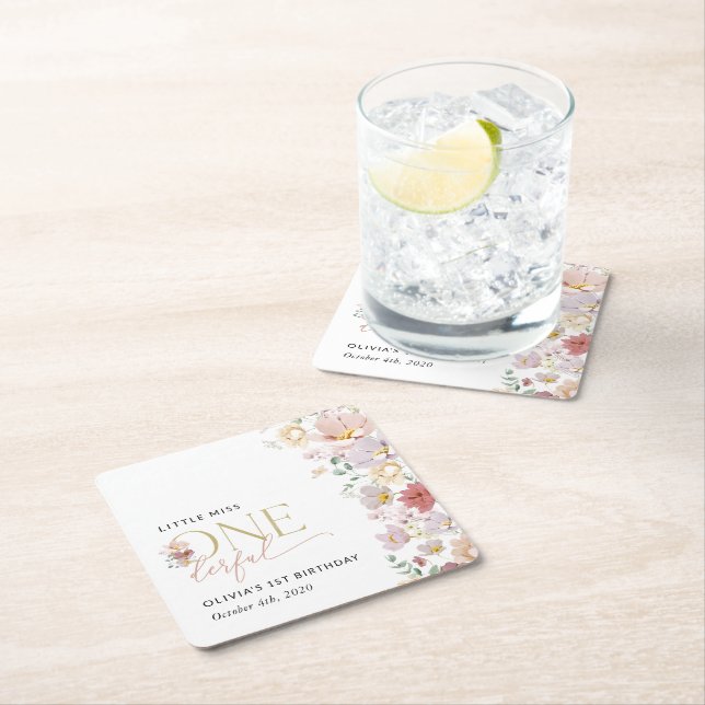 Farbige Blume, Wildblumen, erster Geburtstag Rechteckiger Pappuntersetzer (Vor Ort)