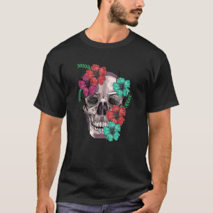 Farbige Blume Zucker und Blumenschädel T-Shirt