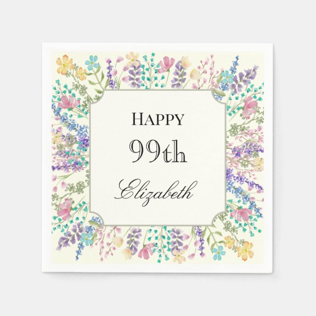 Farbige Blumen 99. Geburtstagsserviette Serviette (Vorderseite)