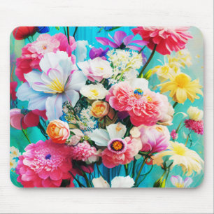 Farbige Blumen auf Türkis Mousepad