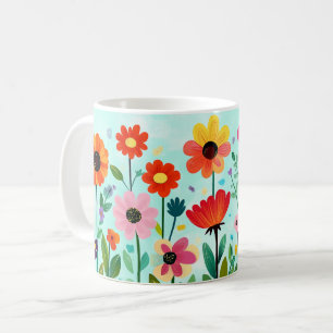 Farbige Blumen, Helle Lebendige Volkstümliche Schö Kaffeetasse