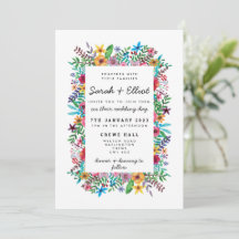 Farbige Blumen Hochzeitseinladung