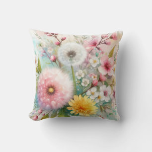 Farbige Blumen in sanften Pastellfarben Aquarell Kissen