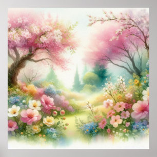 Farbige Blumen in sanften Pastellfarben Aquarell Poster