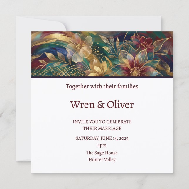 Farbige Blumen-Kunst-Hochzeit Einladung (Vorderseite)