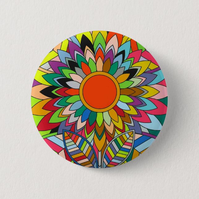 farbige Blumen-Mandala-Yaei-Design Button (Vorderseite)