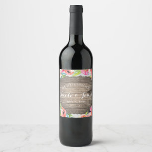Farbige Blumen Moderne Florale Chic Holzspitze Wei Weinetikett